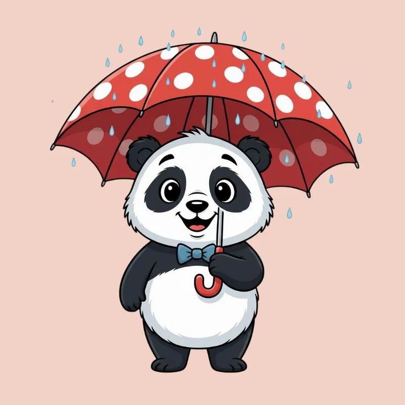 Panda mit rotem Regenturm