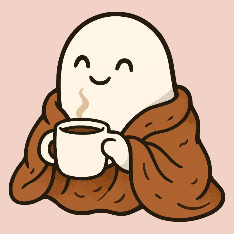 Fantôme câlin avec café et couverture