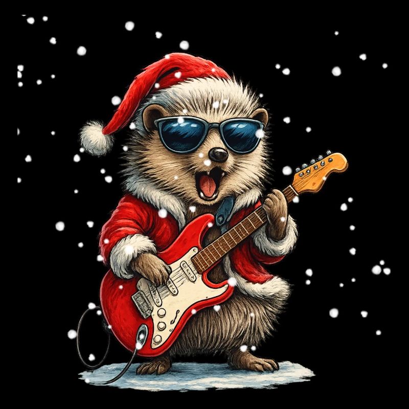 Hérisson Rockeur Noël Guitare Design Drôle