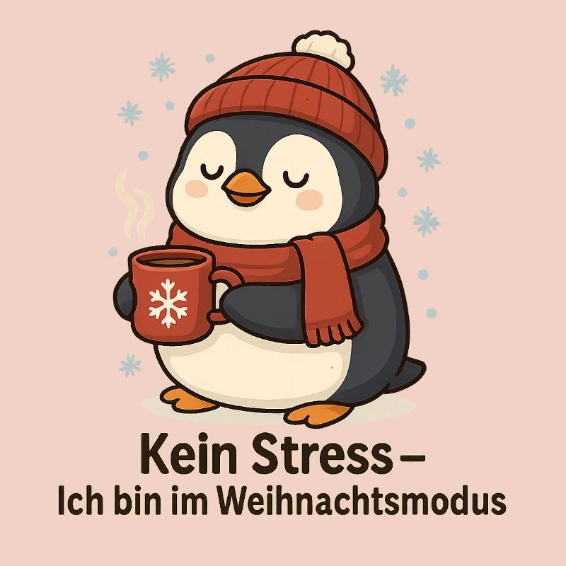 Weihnachtsmodus Pinguin mit Becher