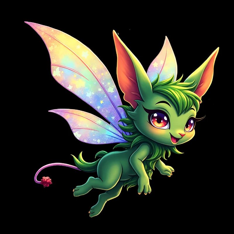 Green Dragon with Rainbow Wings