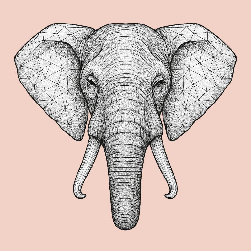 Geometric Elephant Head Sketch Style