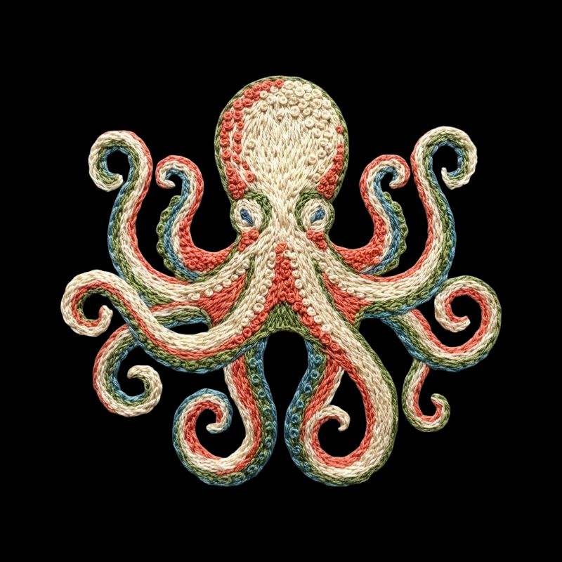 Pieuvre brodée – motif de créature marine accrocheuse