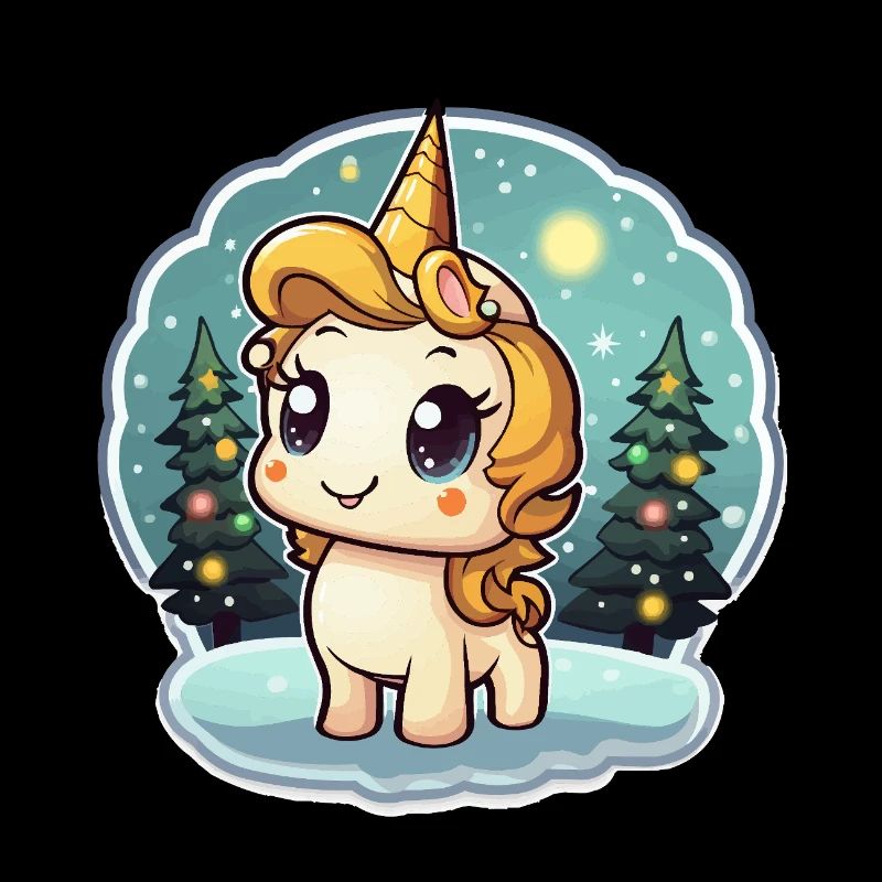 Licorne magique d’hiver dans la forêt enneigée