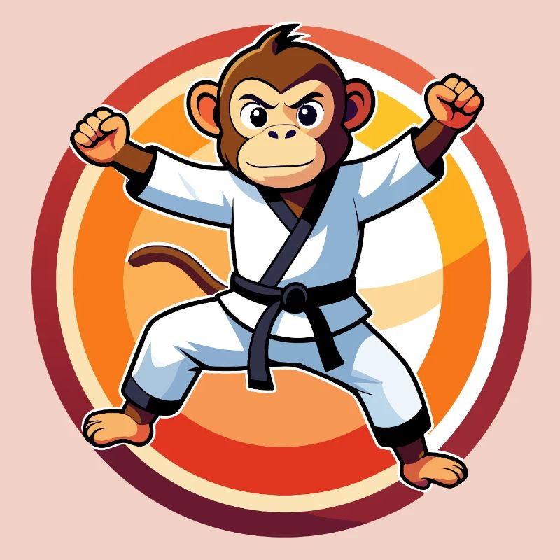 Monkey in Karate Suit Karate Training Kids Motif