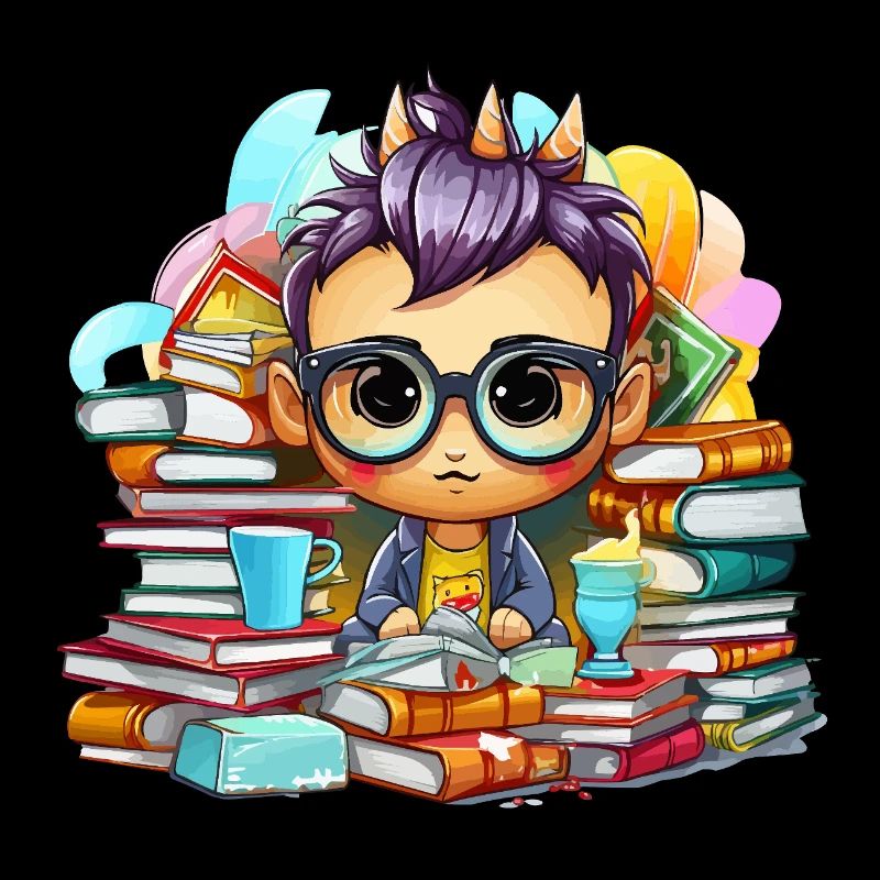 Lernheld Chibi mit Büchern