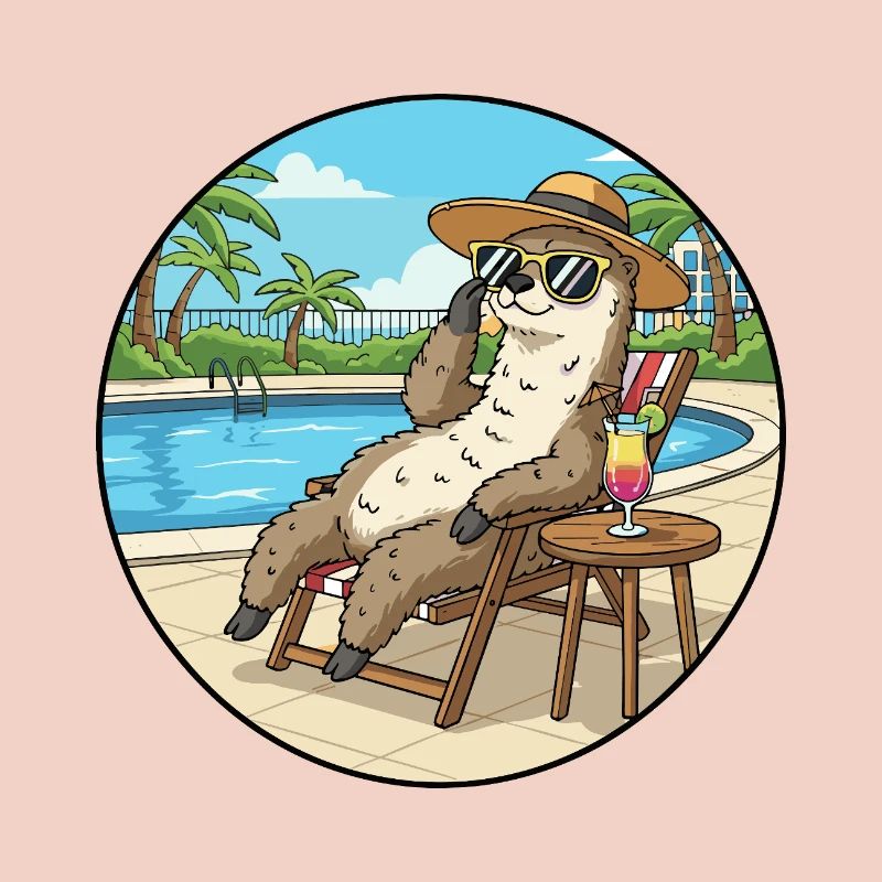 Summer Otter Animal Relaxing By Pool Art