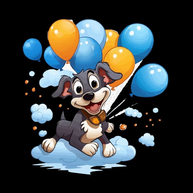 Chien ballon volant dans les nuages