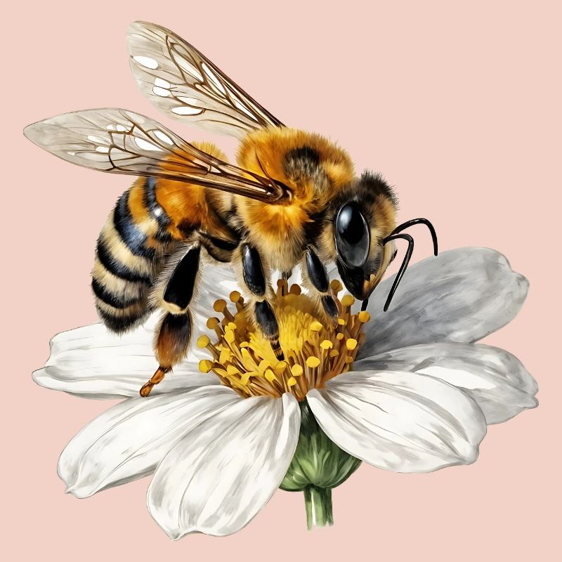 Abeille sur fleur blanche