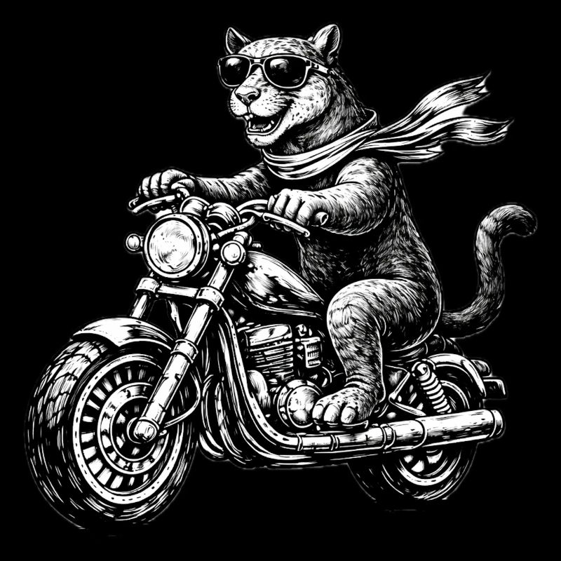Un grand chat à moto