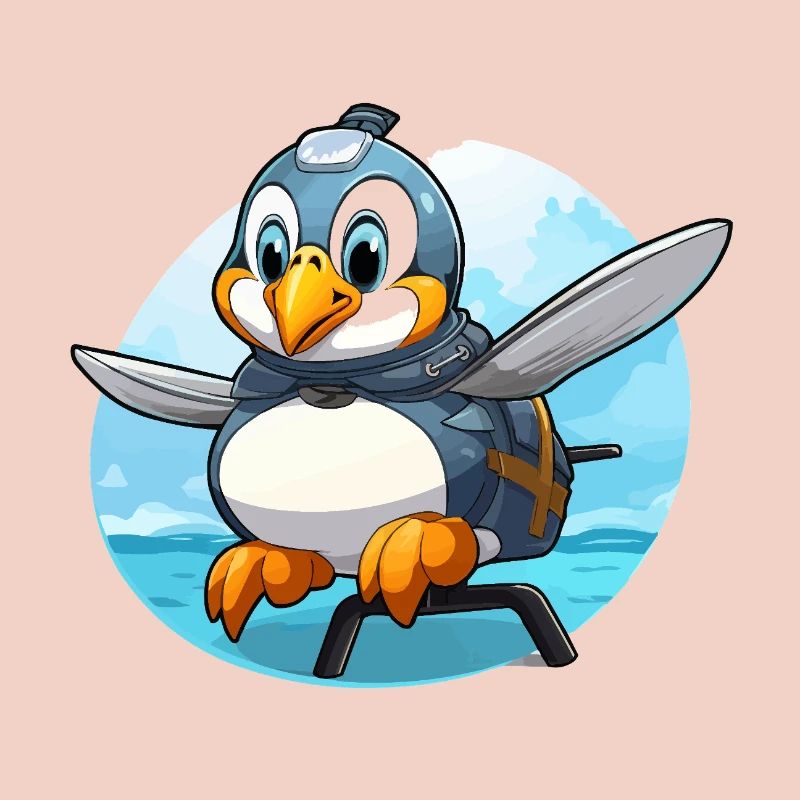Flugpinguin mit Rucksack