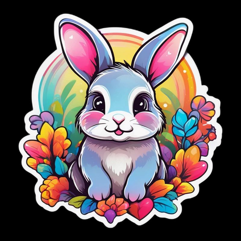 Lapin pastel Arc-en-Ciel floral