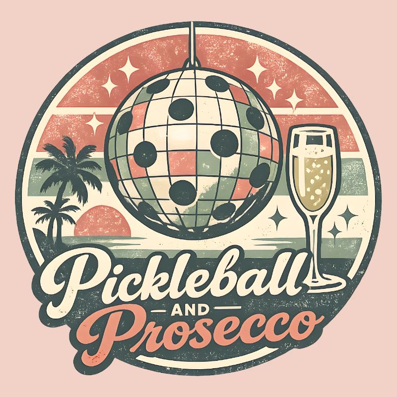 Pickleball and Prosecco Retro Logo