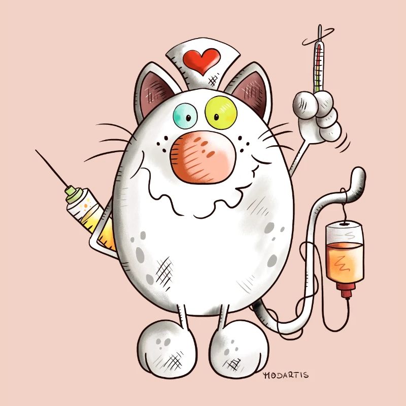 Krankenschwester Katze mit Herz - Comic