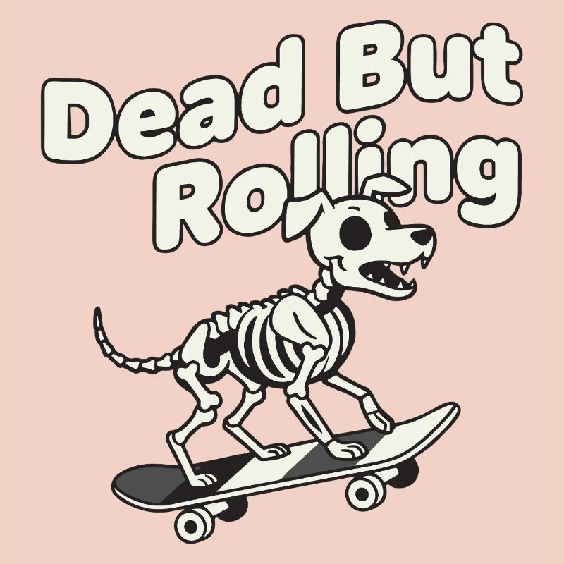 Skeleton dog on skateboard