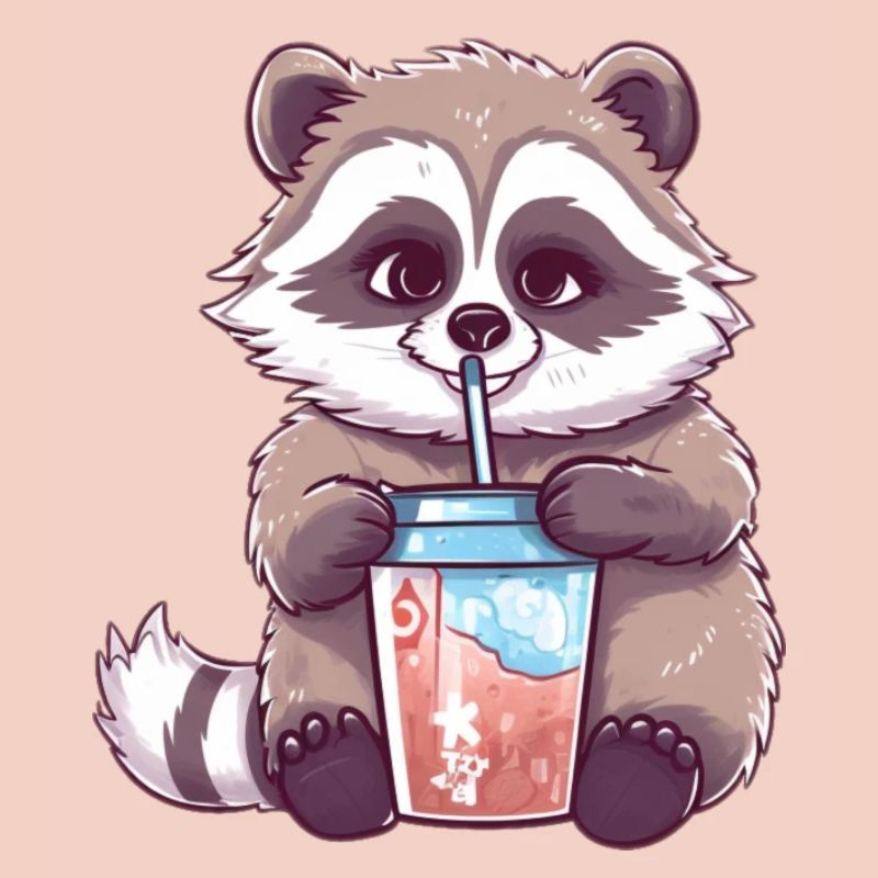 Waschbär mit Eiskaffee