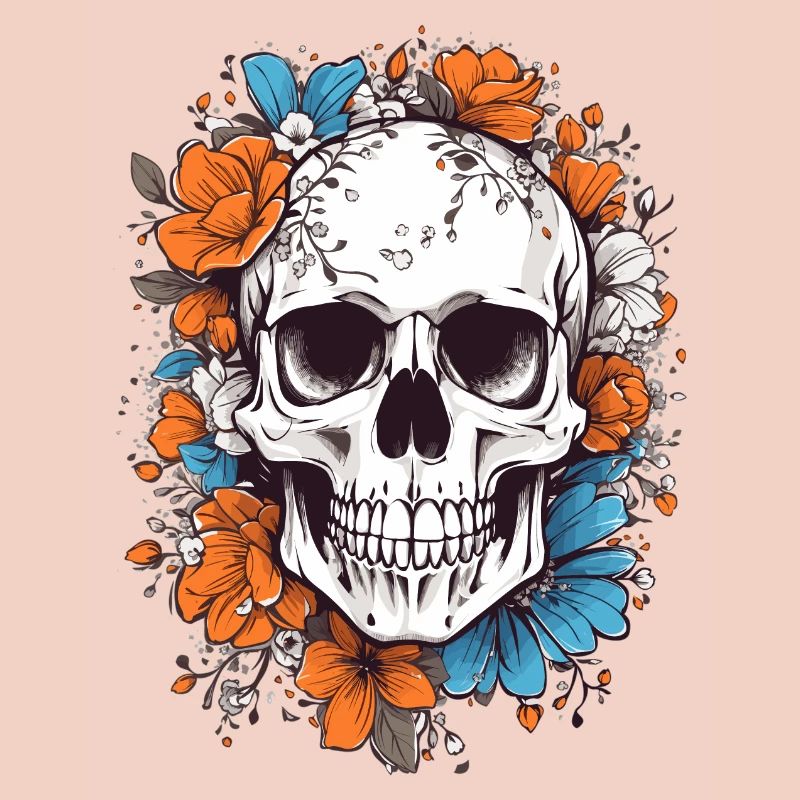 Totenkopf mit Blumen