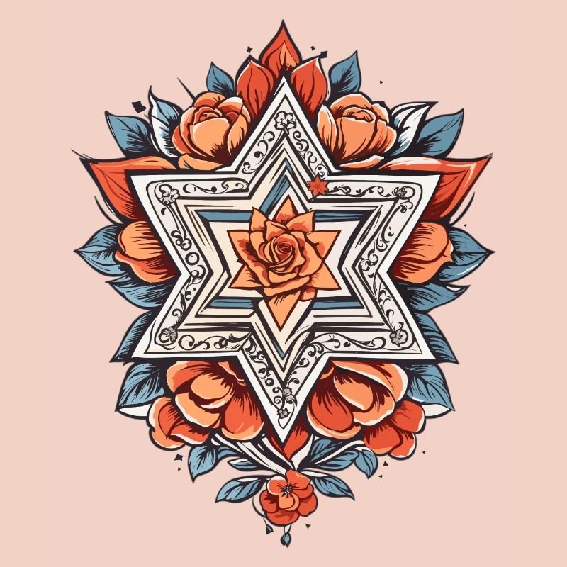 Étoile juive avec des fleurs