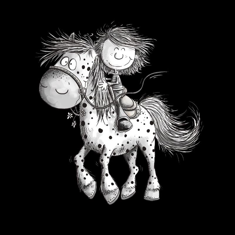 Drolliges Pferd mit Reiter Cartoon Pferdchen