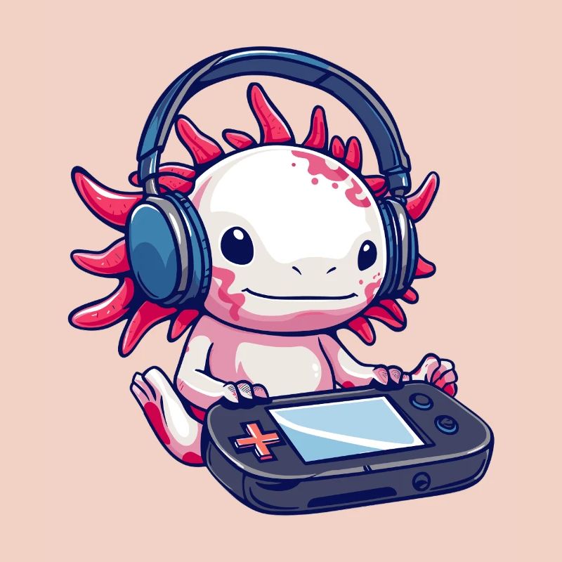 Axolotl mit Kopfhörern und Gaming-Controller
