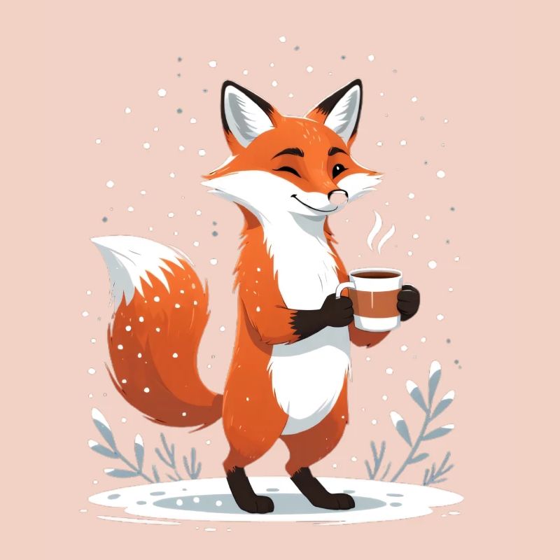 Fuchs mit Kaffee im Winter