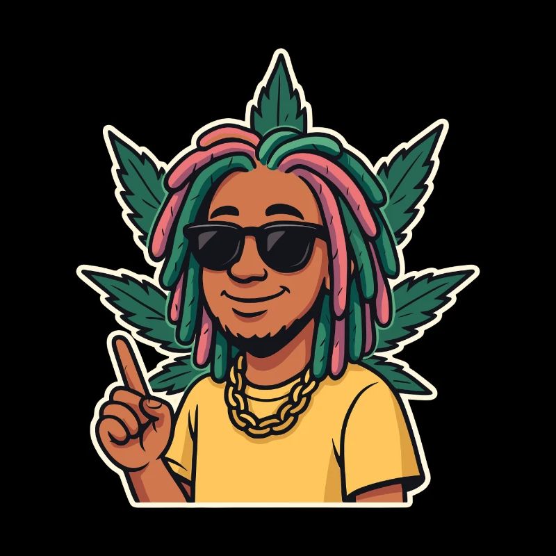 Dessin animé rasta avec des dreadlocks et des lunettes de soleil
