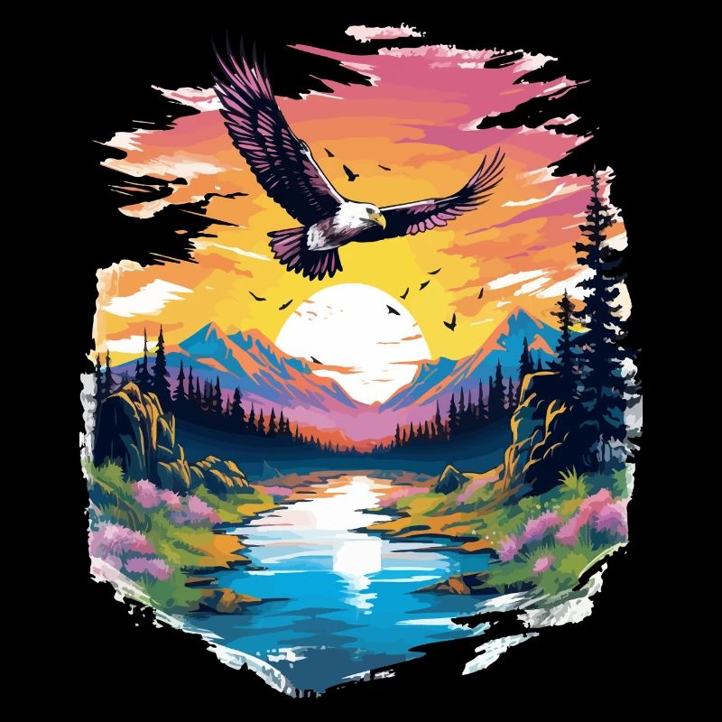 Sunset hawk over wilderness