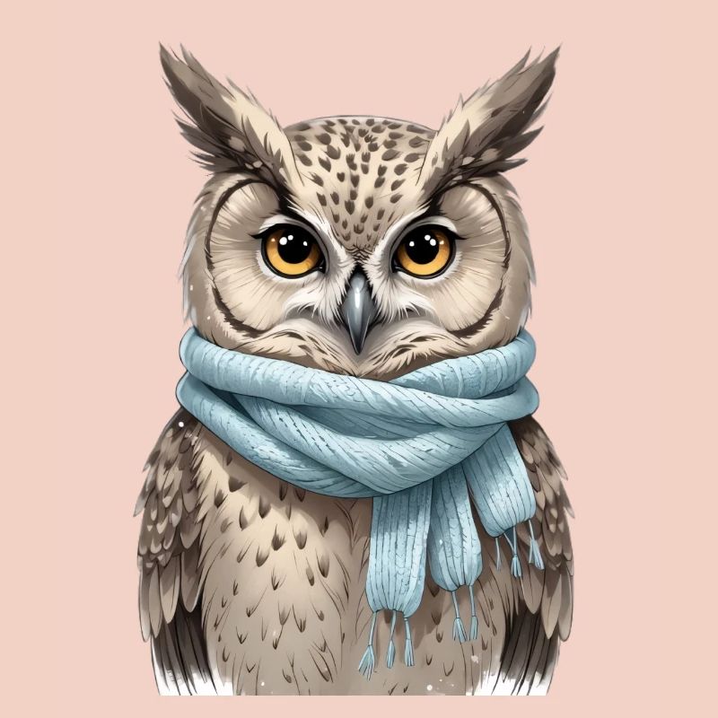 Winter Eule mit Blauem Schal