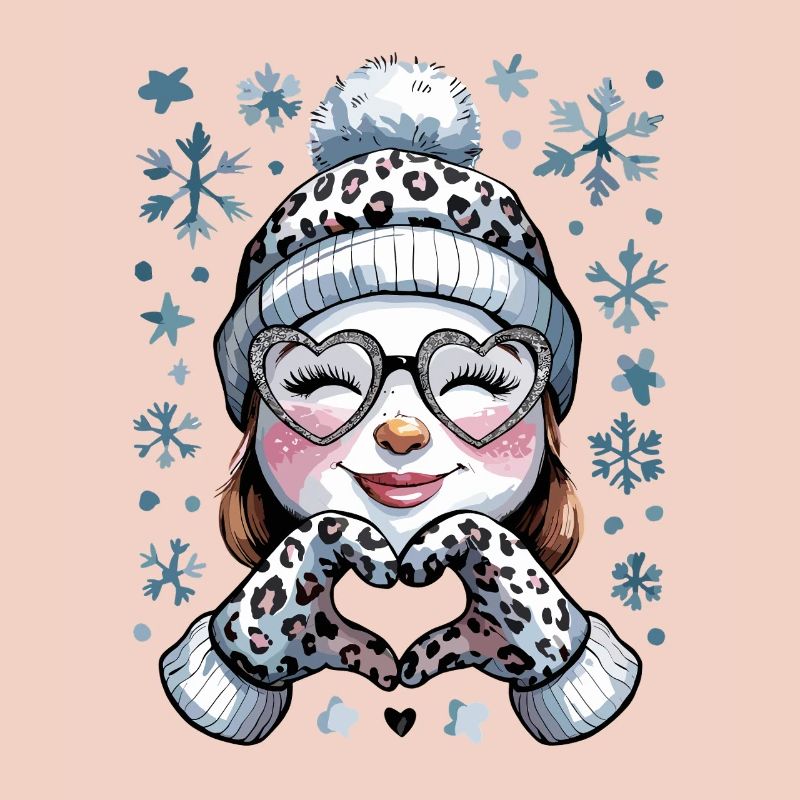  Winter Schneemann Mädchen mit Leopardenmuster