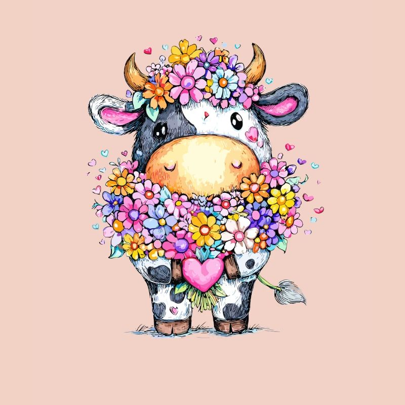 Kuh mit Blumenkranz