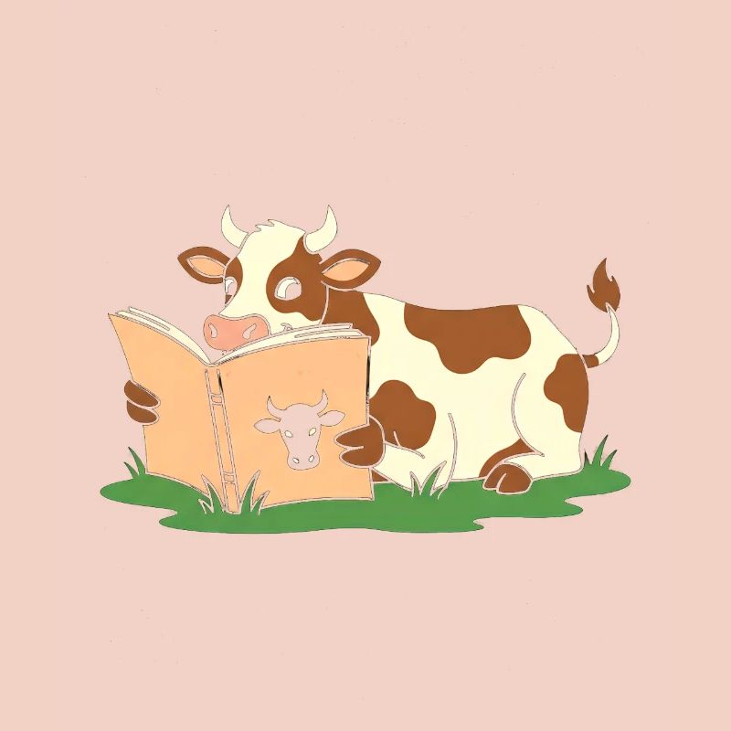 Vache qui lit dans l’herbe