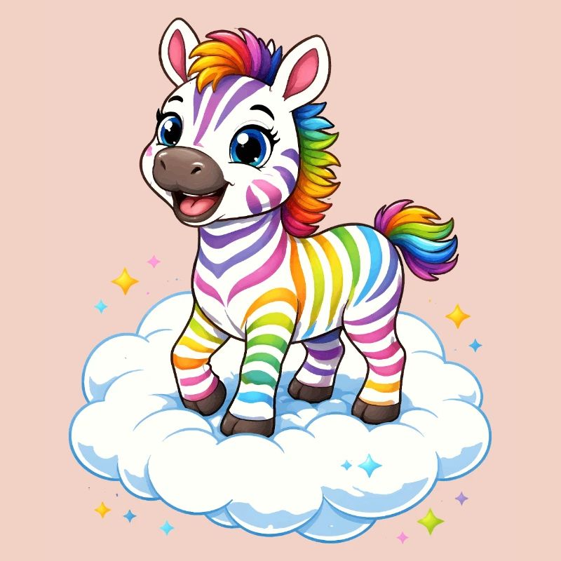 Cute rainbow zebra on cloud kawaii