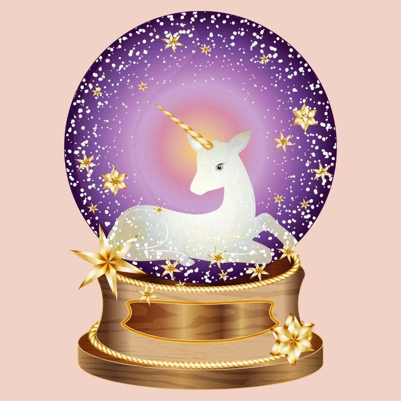 Boule à neige violette avec licorne imaginative