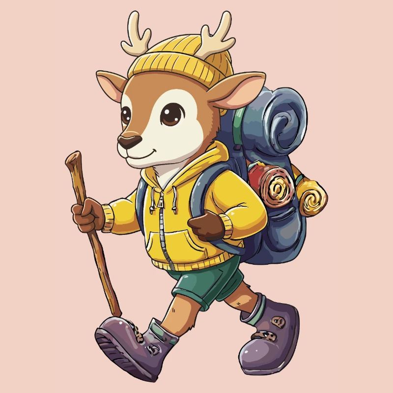 Cute Deer Hiking Camping Adventure Backpacker