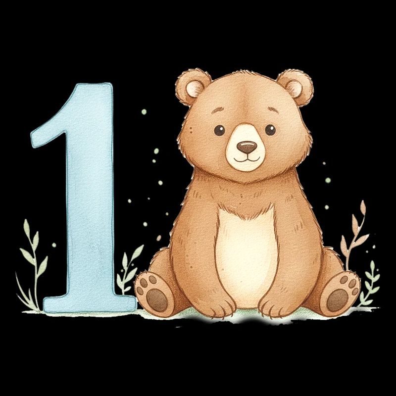 Watercolor Bear with Number 1