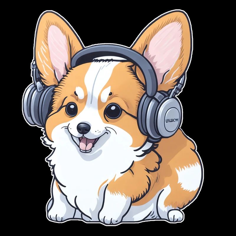 Corgi avec écouteurs
