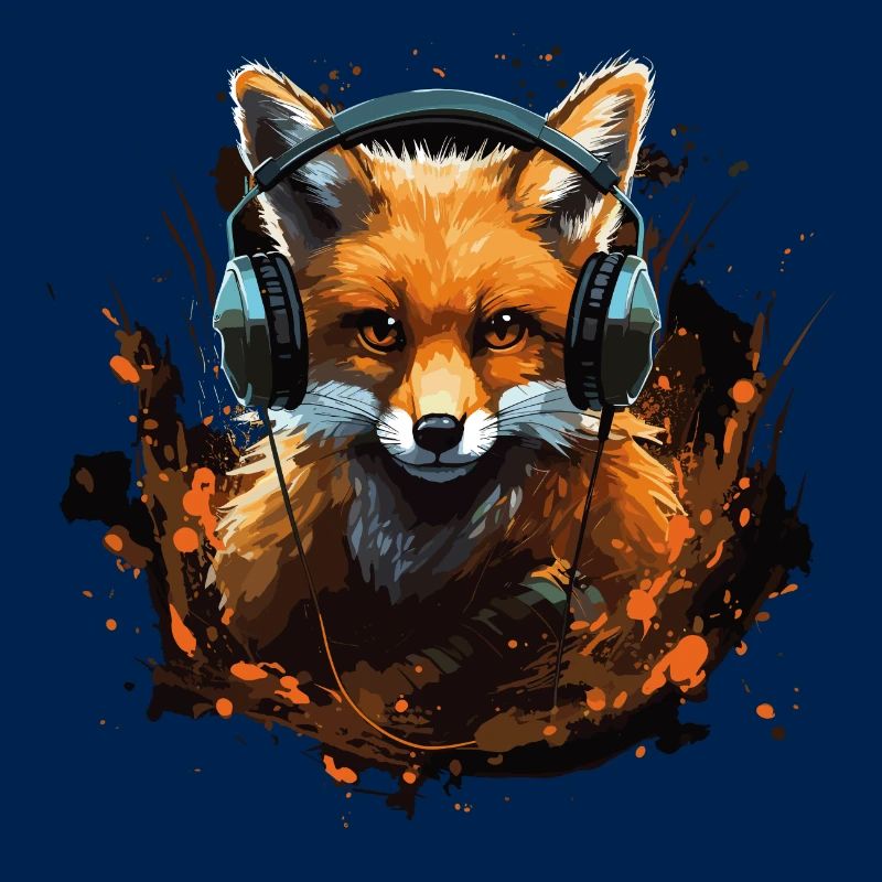 Fuchs mit Kopfhörer Splatterkunst