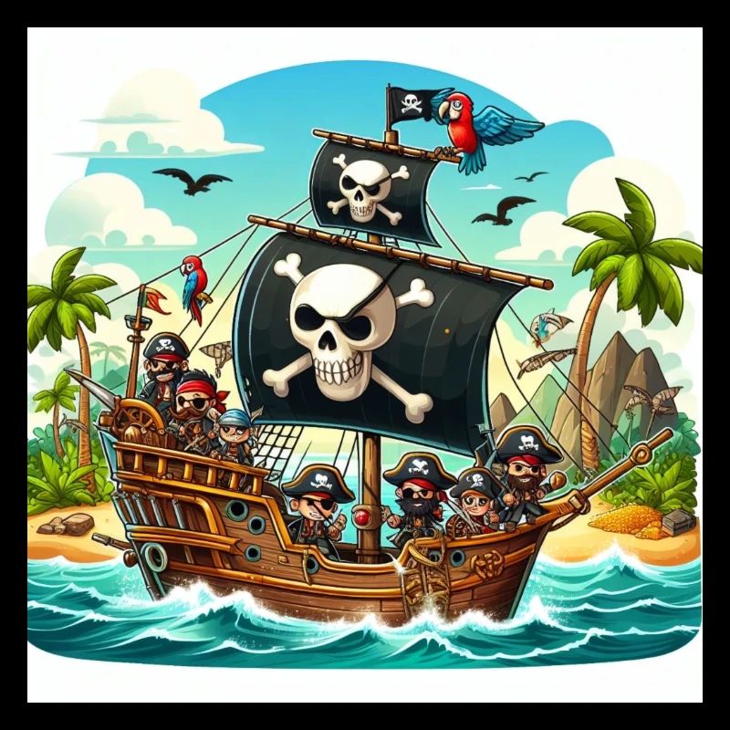 Pirate ship on the high seas