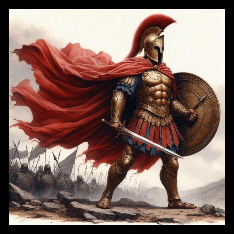 Aquarelle d’hoplite spartiate