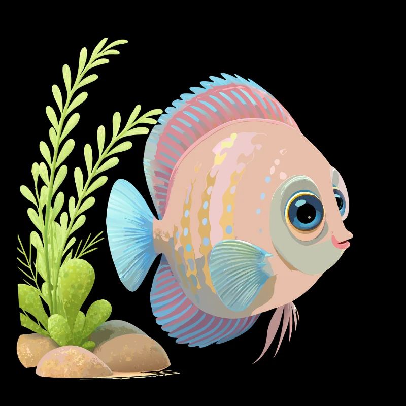 Bunte Diskusfische in der Nähe von Pflanzen