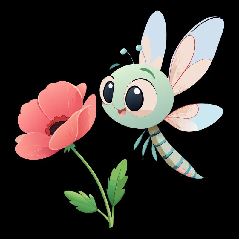 Bébé libellule colorée proche d'une fleur (v02)