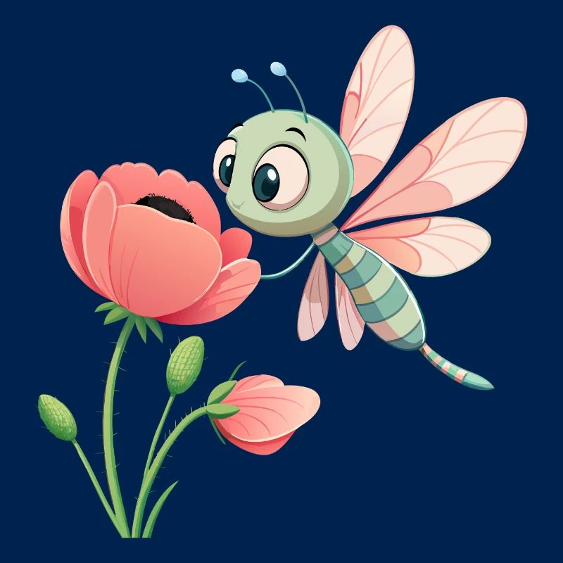 Bébé libellule colorée proche d'une fleur (v03)