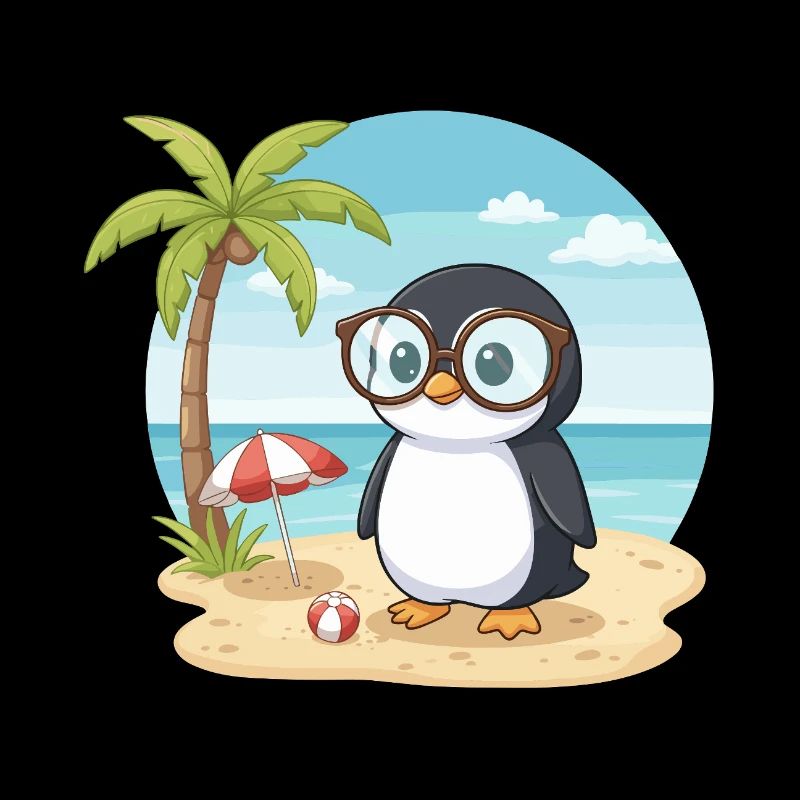 Cute Penguin with Glasses Beach Summer Vacation
