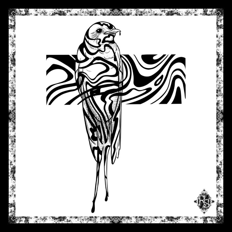 Perroquet abstrait en croix fluide