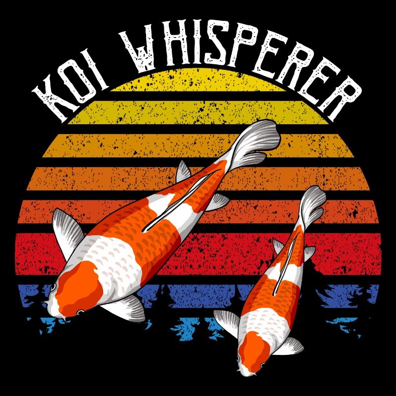 Humour vintage du Coucher de Koi Whisperer sur l’étang de carpes Koi