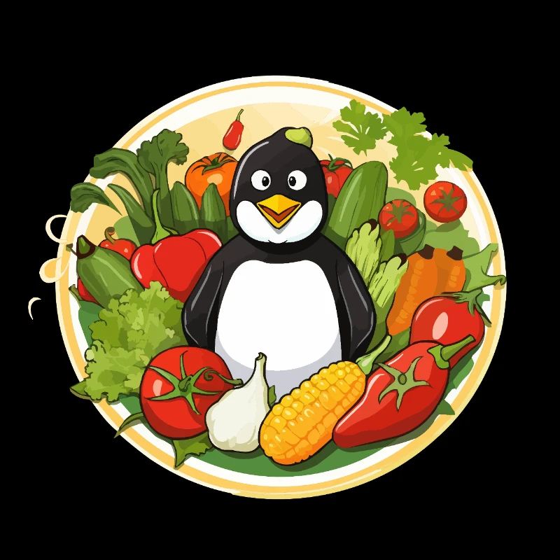 Le manchot dans le paradis des légumes