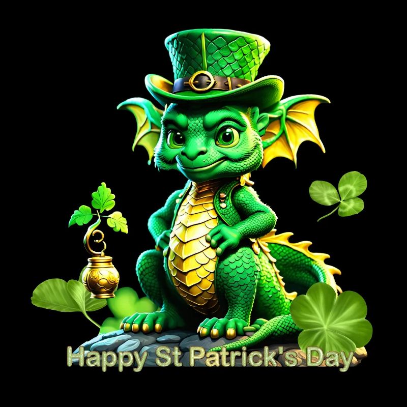 Süßer St. Patrick's Day Drache mit Klee.