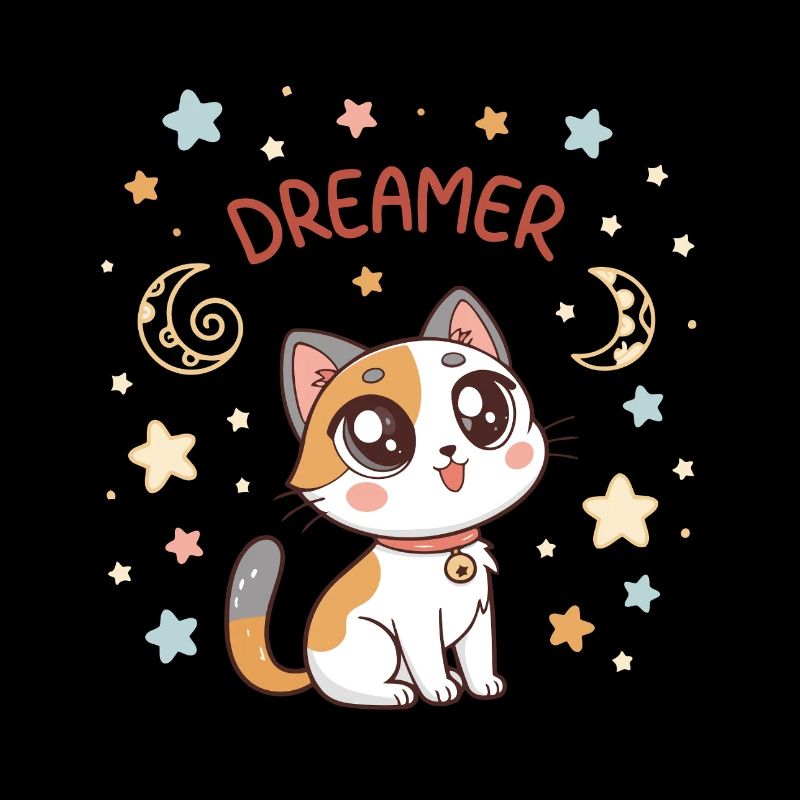 Chat rêveur pastel et étoiles