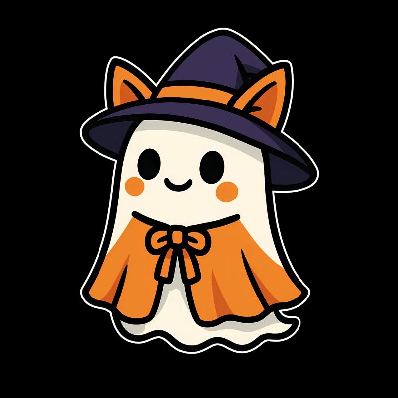 Fantôme d’Halloween Kawaii avec chapeau de sorcière