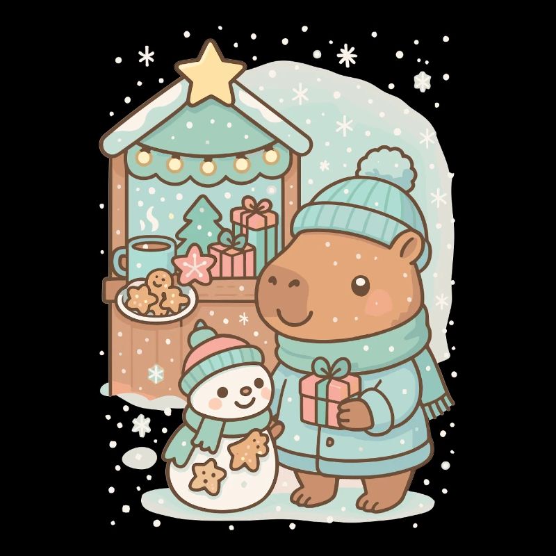 Capybara Weihnachtsmarkt mit Schneemann